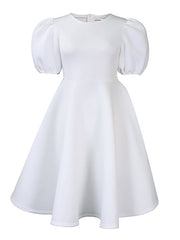 Puff Sleeve Solid Ruched Bodycon Midi Dress