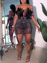 Feather Rhinestone Strapless Mini Dress