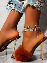 Faux Rabbit Fur Stiletto High Heel Sandals