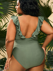 One Piece Sleevelesss Ruffle Bodycon Swimsuit