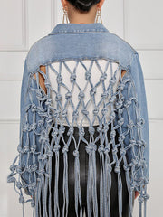 Denim Long Sleeves Tassels Short Coat