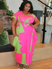 Short Sleeve Printed Casual Maxi Dress