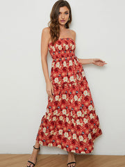 Off Shoulder Sleeveless Floral Print Mixi Dress