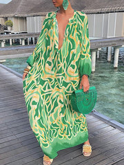 Long Sleeve V Neck Floral Print Maxi Dress