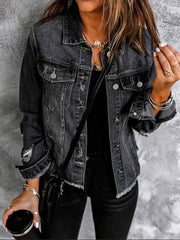 Denim Long Sleeve Ripped Bodycon Jacket