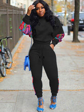 Two Piece Long Sleeve Print Patchwork Pullover Pants