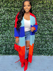 Knit Long Sleeve Color Block Bodycon Cardigan