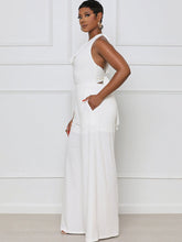 Halter Neck Backless Lace Up Wide Leg Jumpsuit