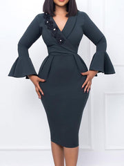 Long Sleeves Flower Patchwork Midi Dress