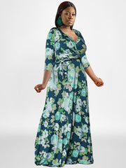 Plus Size Long Sleeves Floral Print Maxi Dress