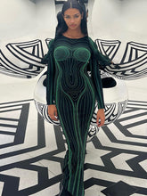 Long Sleeve Striped Bodycon Maxi Dress