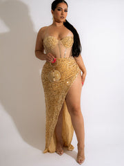 Sequins Sleeveless Split Maxi Dress