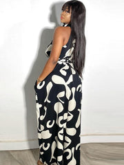 Sleeveless Printed Back-Zip Wide-Leg Jumpsuit