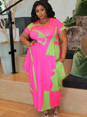 Short Sleeve Printed Casual Maxi Dress