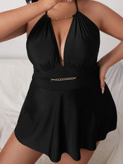 Plus Size Halter Chian Backless Swimsuit