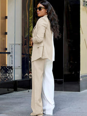 Two Piece Long Sleeve Color Block Pant Suit