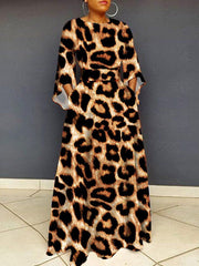 Long Sleeve Leopard Bodycon Maxi Dress