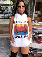 Sleeveless Letter Printed Bodycon Hooded Top