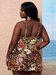 Sleeveless Leopard Print Split Bodycon Swimsuit