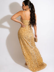 Sequins Sleeveless Split Maxi Dress