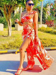 Two Piece Sleeveless Floral Crop Top Maxi Skirts