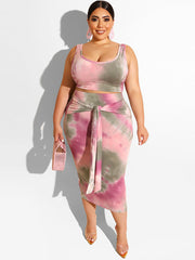 Plus Size Two Piece Tank Top Midi Skirt Set