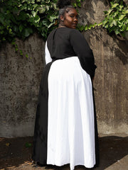 Long Sleeve V Neck Patchwork Maxi Dress