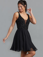 Sequin Sleeveless Chiffon Patchwork Mini Dress