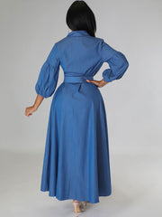 Denim Lantern Sleeve Bodycon Maxi Dress