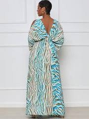 Long Sleeve Printed Off Shoulder Maxi Dress