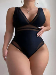 Sleeveless Mesh Patchwork Swimsuit