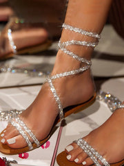 Sparkly Rhinestone Strappy Flat Sandals