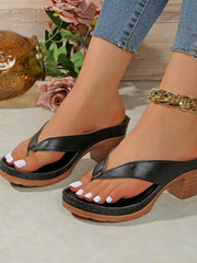 Chunky Heel White Thong Slides