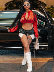 PU Patchwork Long Sleeves Baseball Jacket