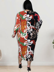Graffiti Long Sleeve Patchwork Midi Dress