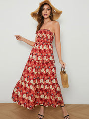 Off Shoulder Sleeveless Floral Print Mixi Dress