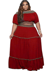 Two Piece Off Shoulder Crop Top Maxi Skirts