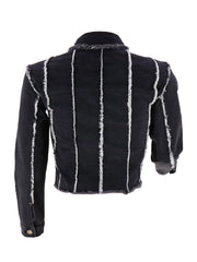 Denim Long Sleeves Button Ripped Jacket