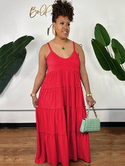 Spaghetti Strap Sleeveless Swing Maxi Dress