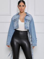 Denim Long Sleeves Tassels Short Coat