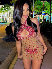 Rhinestone Patchwork Sleeveless Bodycon Mini Dress