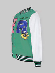 Plus Size Long Sleeves Button Baseball Jacket