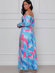 Off Shoulder Floral Print Flowy Maxi Dress
