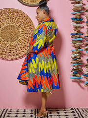 Long Sleeve V Neck Floral Print Midi Dress