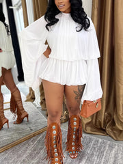 Ruffle Lantern Sleeve Top Shorts Set