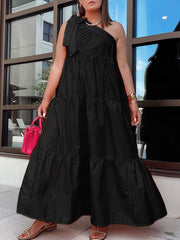 One Shoulder Sleeveless Swing Maxi Dress