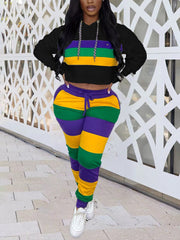 Two-Piece Striped Hoodie and Long Pants