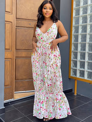 Spaghetti Strap Floral Print Backless Maxi Dress