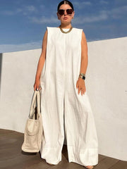 Sleeveless Solid Wide Leg Jumpsuit