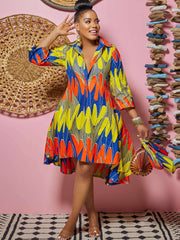 Long Sleeve V Neck Floral Print Midi Dress